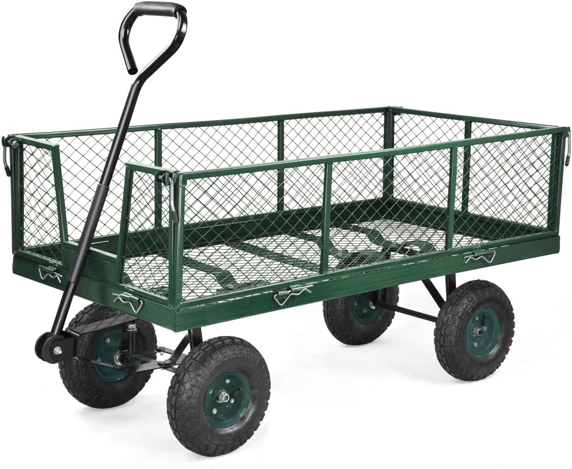 Popamazing 4 Wheel Garden Cart Truck Trolley Wheelbarrow Tipper Tipping