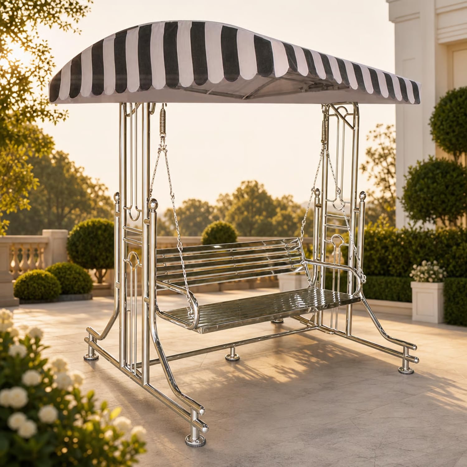 kaushalendra Sturdy Stainless Steel 3-Seater Swing Jhula - 350 Kg Capacity, Weatherproof Canopy Swings for Adults, 160 Centimeters/188 Centimeters-picture-9