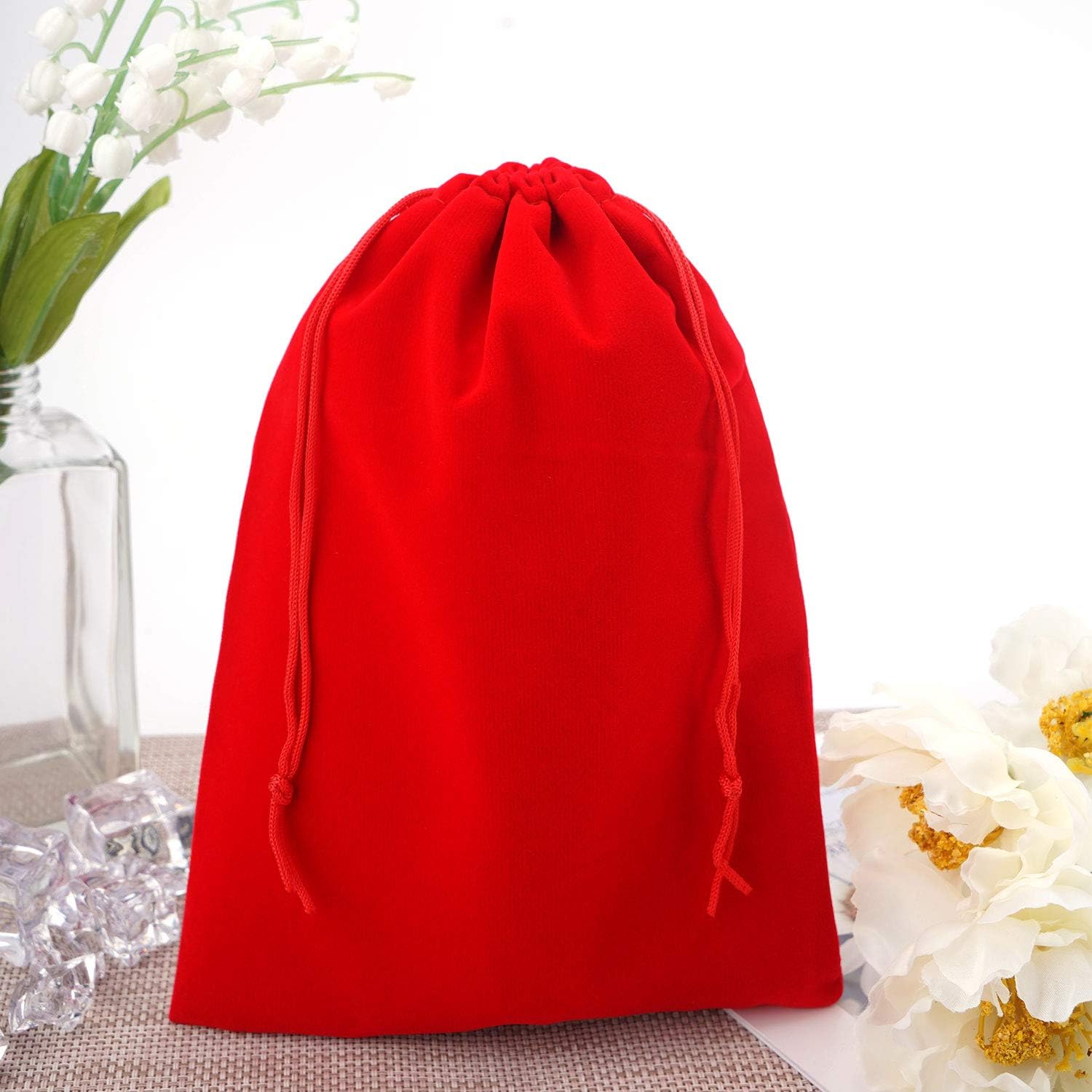 EUSOAR Velvet Bags Drawstring, 20 pcs 7 x 9 inch Jewelry Pouches with Drawstring, Reusable Bags, Shopping Package Business Store Pouches, Gift Pearl Cosmetics Tarot Cards Soap Bags-Bright Red