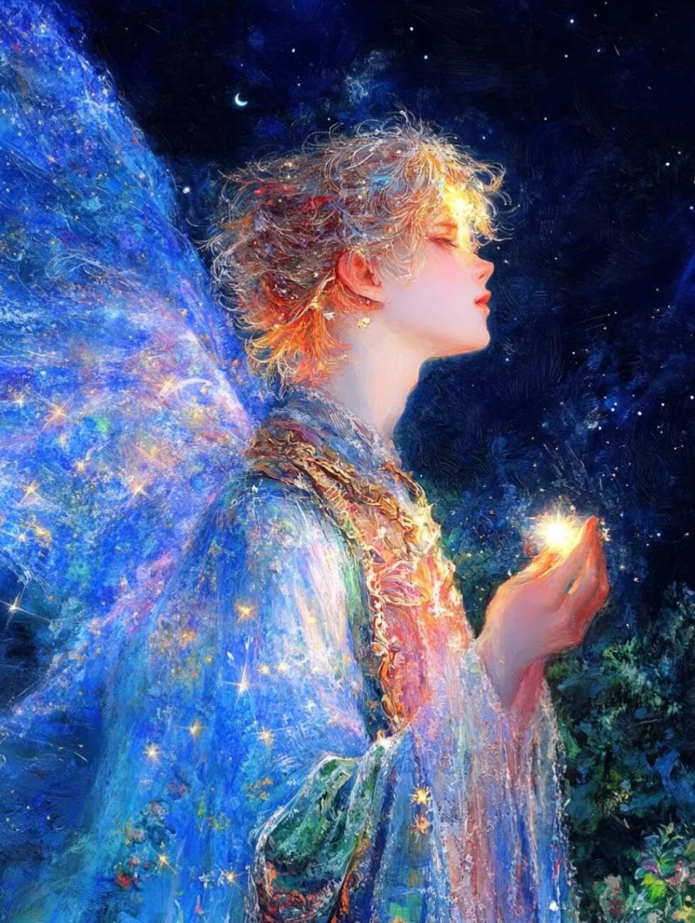 Henypt Pre Printed Cross Stitch Kit Angel Oil Painting DIY Arts Aand Craft Kit for Beginners The Elderly with Accessories Home Wall Art 14CT 40x50cm