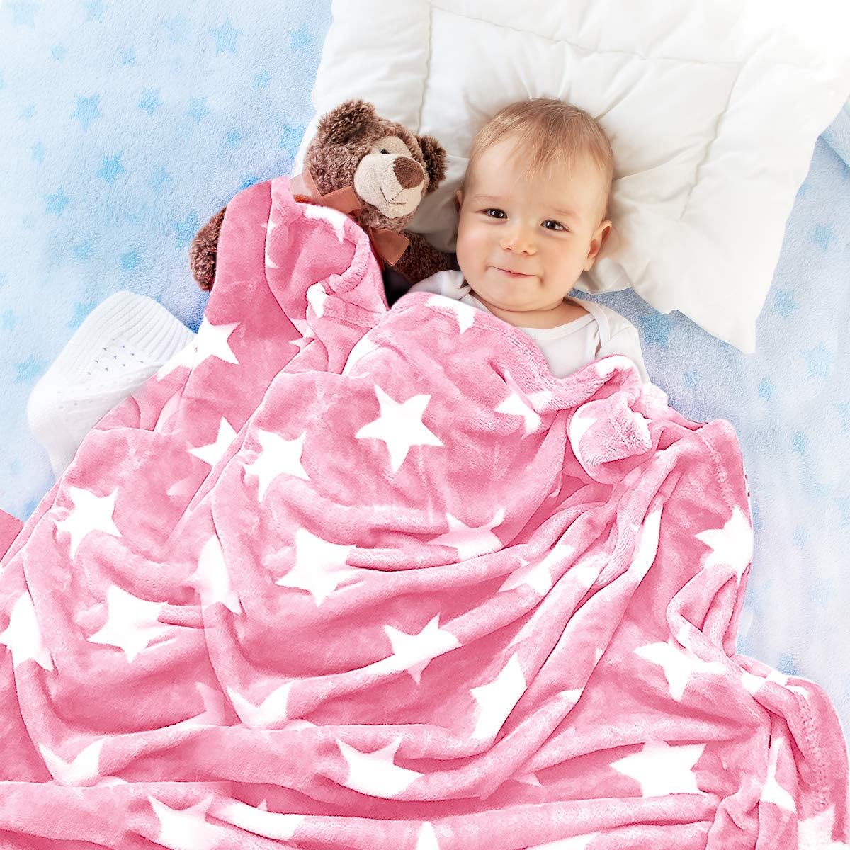 HYSEAS Flannel Fleece Star Throw Blanket Pink - Soft Plush Cozy Fuzzy Microfiber Blanket for Couch, Bed, Chair, Sofa - All Seasons Lightweight - 50x60 Inch - Image 8