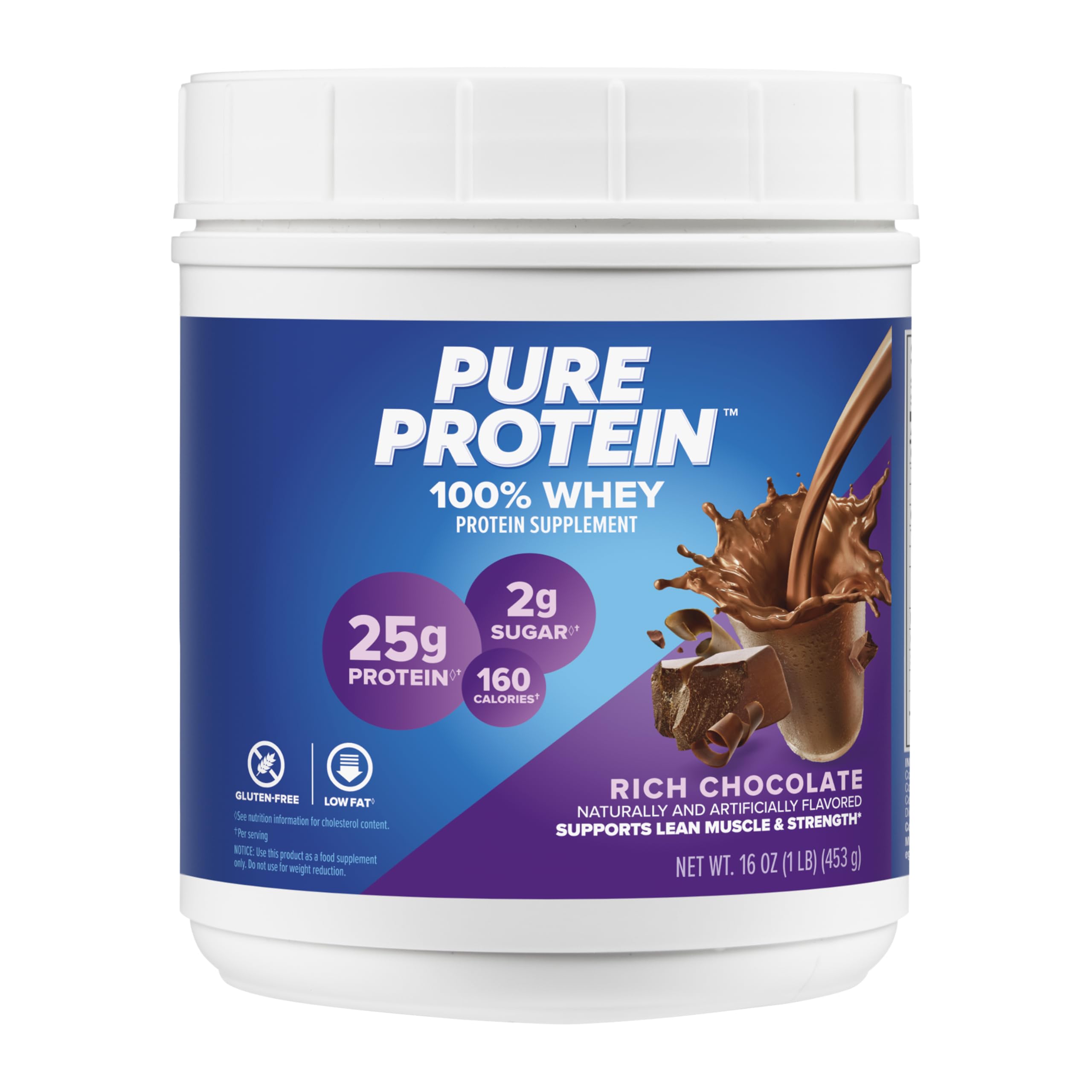 Powder, Whey, High Protein, Low Sugar, Gluten Free, Rich Chocolate, 1 lb (Packaging may vary)