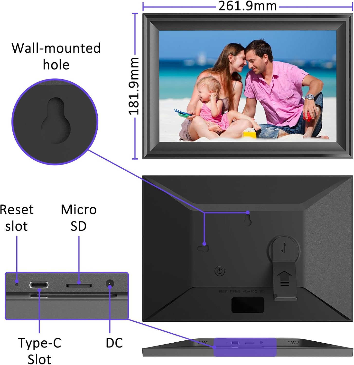 Digital Picture Frame, 10.1 Inch WiFi Photo Frame Electronic, IPS HD Display Touch Screen,16GB Storage, Wall Mountable, Auto-Rotate, Share Photos and Video via Uhale App