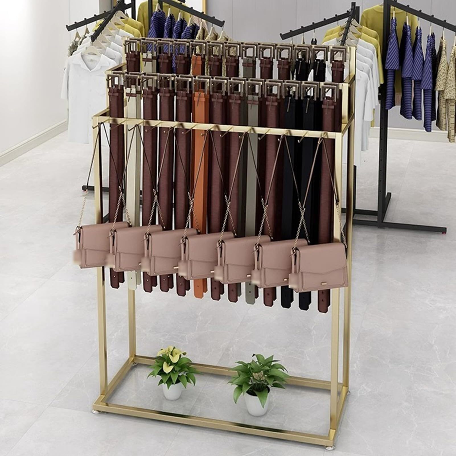 Expositor de Cinturones, Expositor Corbatas Metal con Colgador, Bufandas y estolas Tres Niveles, Ropa Comercial
