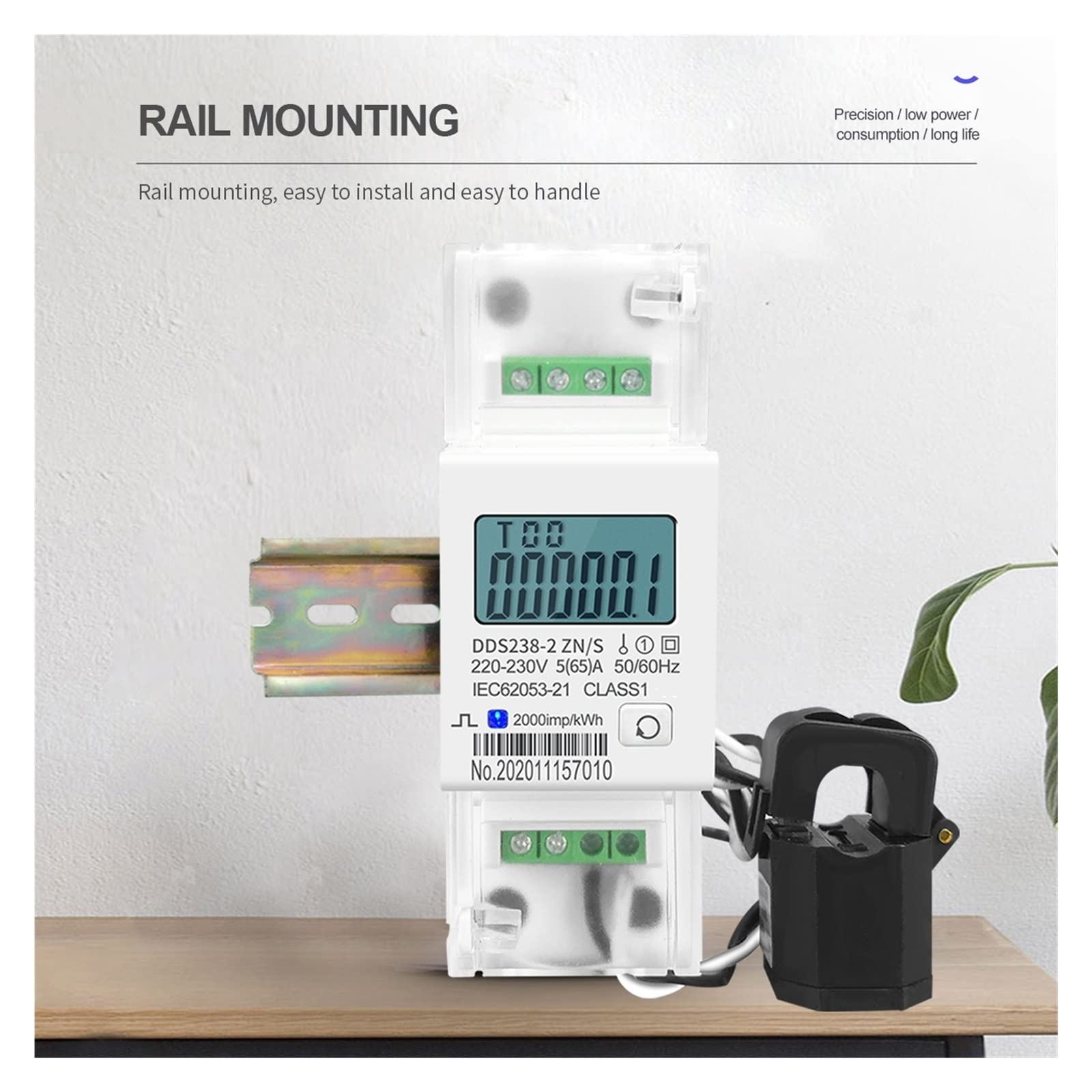 Monitor de energía Split CT 65 A 100 A monofásico multifunción, riel DIN KWH W, medidor de energía, monitor de consumo de energía