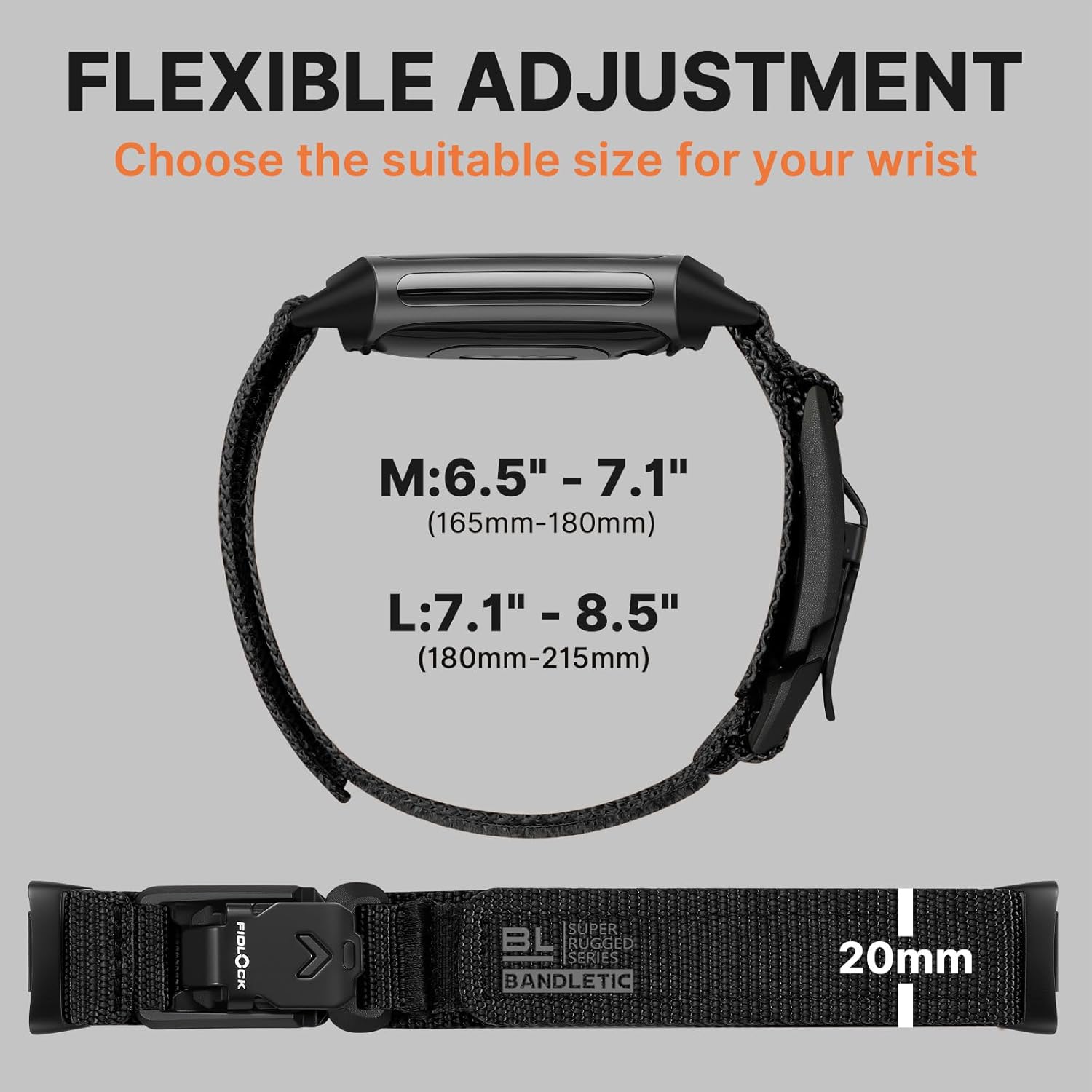 Bandletic Sport Band Compatible with Fitbit Charge 6/5 Bands for Men and Women, Rugged Soft Nylon Wristbands Replacement Straps with Magnetic Fidlock V-Buckle for Fitbit Charge 5/6 Fitness Tracker