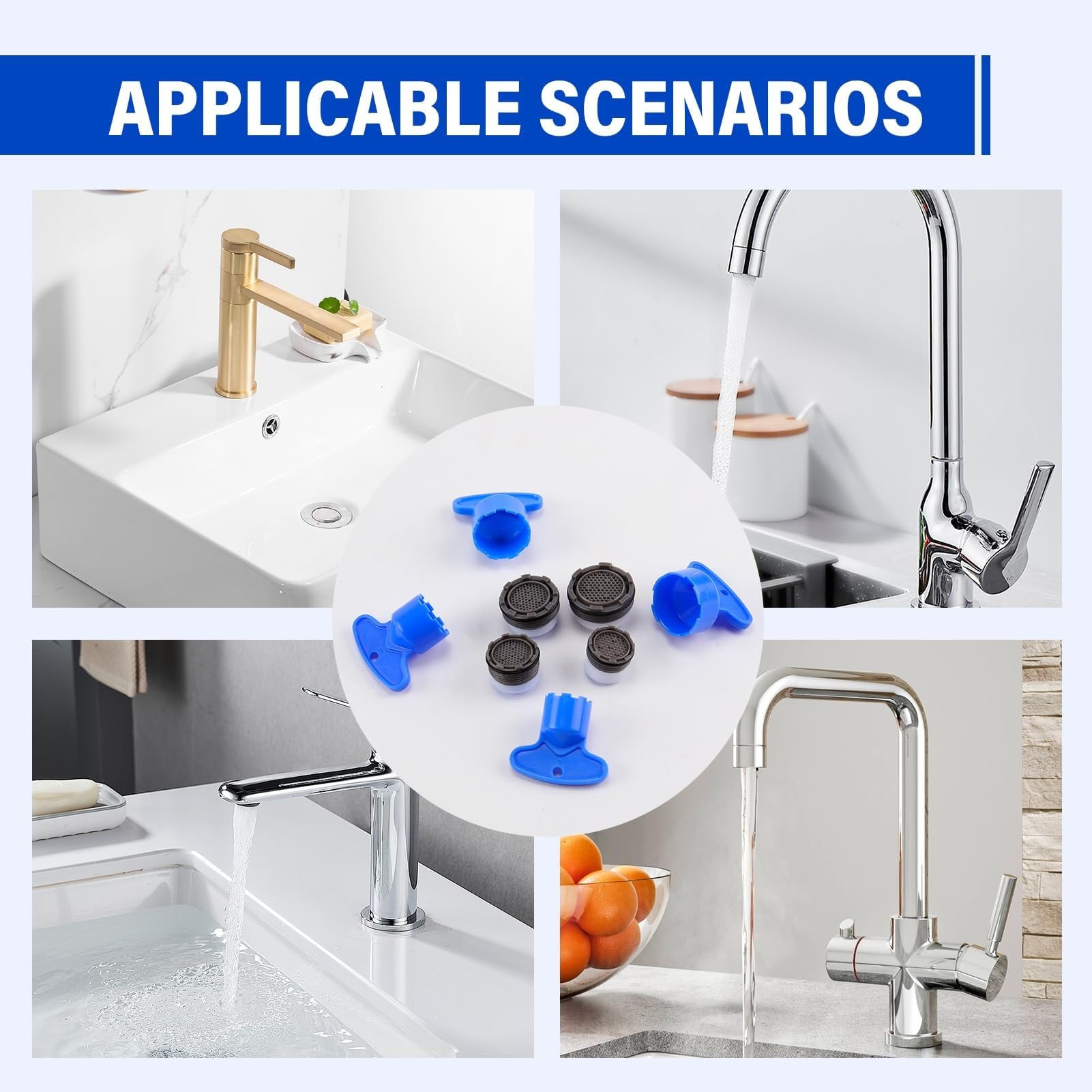 Kit 8 Aeratori Per Rubinetti M18.5 - Regolatore Di Flusso Con Chiave Di Montaggio, Filtro A Nido D'Ape In PP, Risparmio Acqua 30%, Per Cucina E Bagno