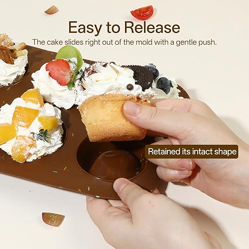 Miniatura 4 de Paquete de 2 moldes de silicona para magdalenas para hornear, molde antiadherente de tamaño regular, 6 tazas de silicona para magdalenas, sin BPA,