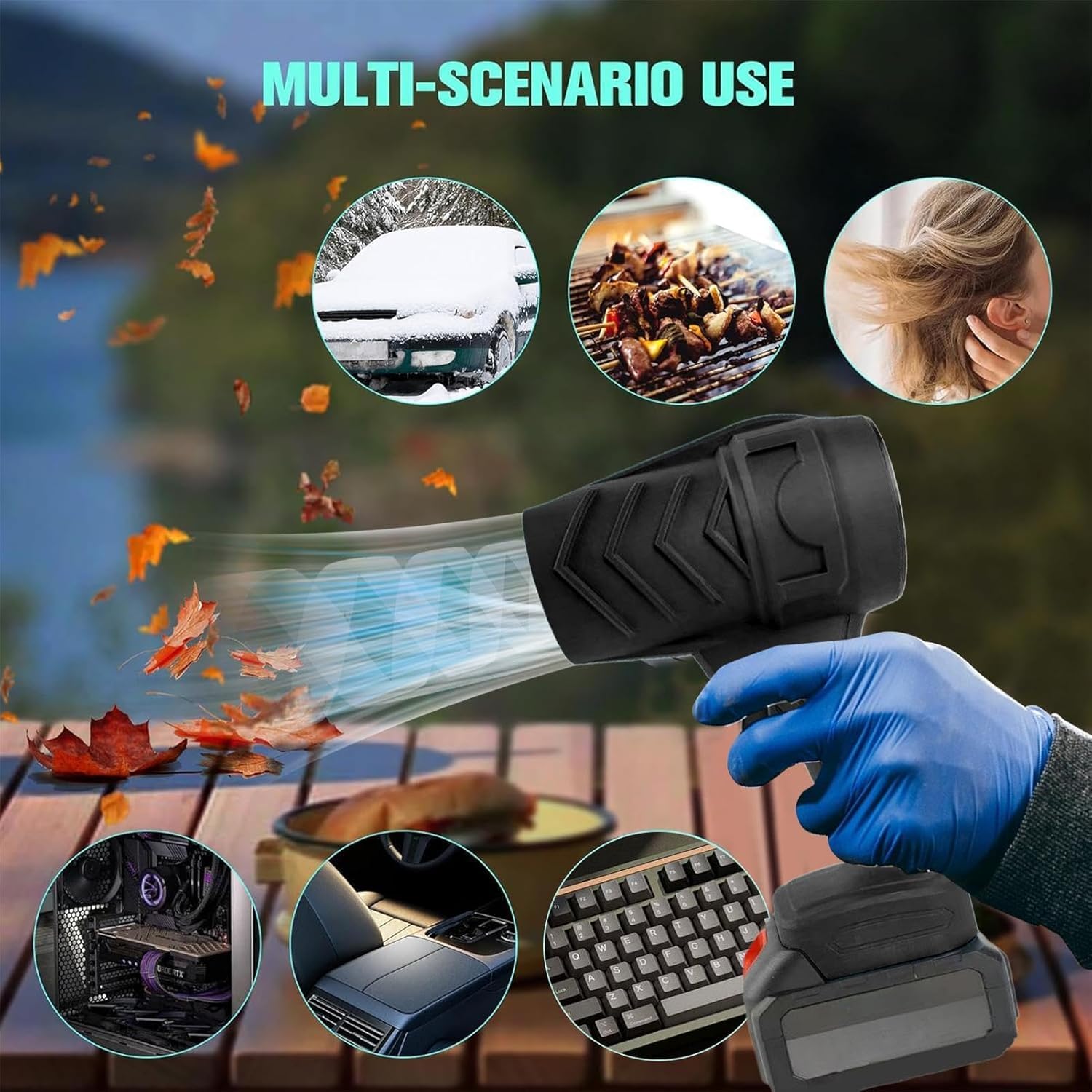 Turbo Jet Soplador, soplador de mano inalámbrico con 2 baterías y 1 cargador para limpieza de patio, soplar hojas, secar, camping