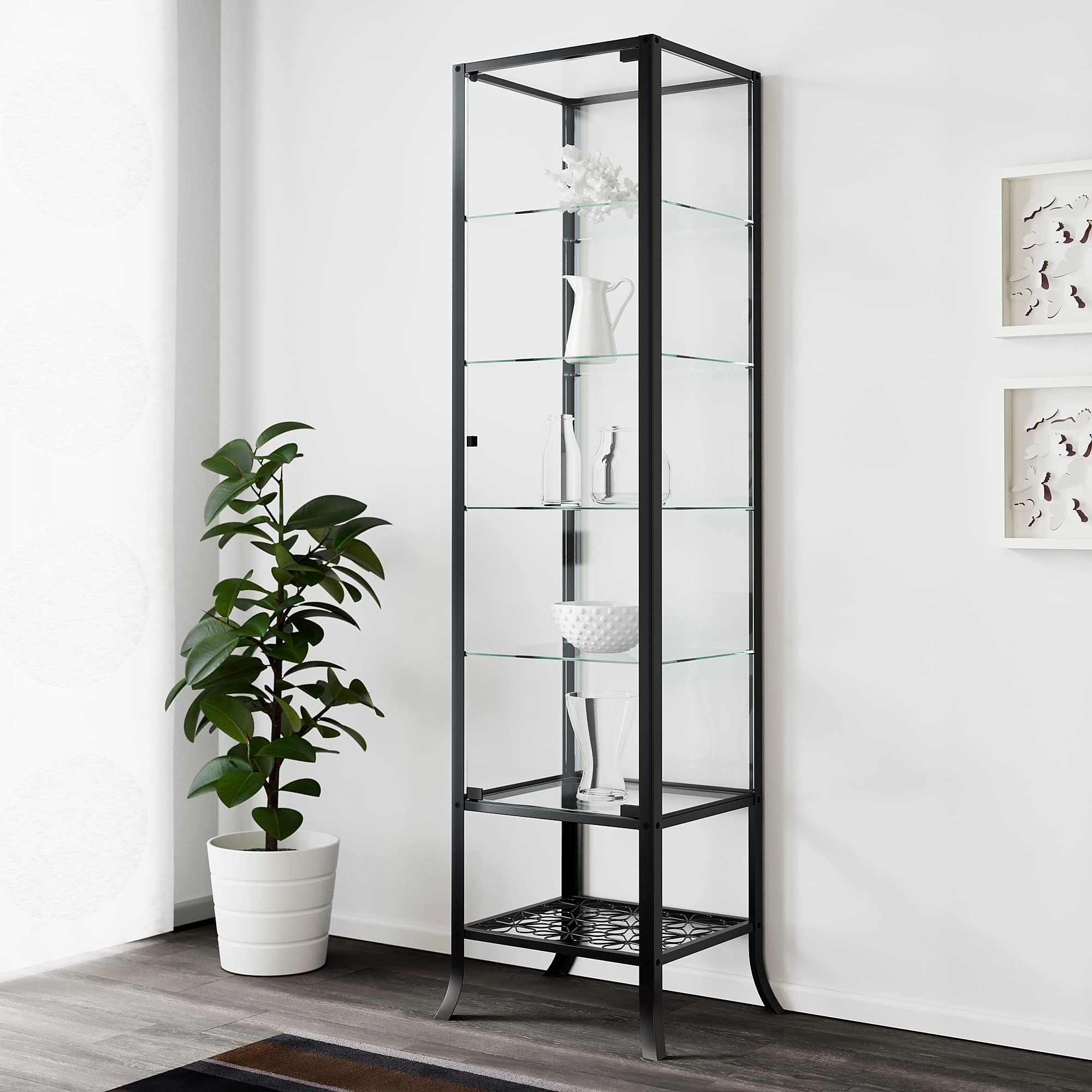 Ikea KLINGSBO Glass Door Cabinet, 45 x 180 cm, Black/Clear Glass