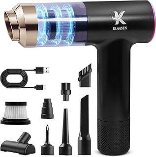 Klaasen Handheld Car Vacuum Cleaner, Dual Suction 7.5K & 12k Pa, Portable Mini | Blower, Inflator, Deflator and Dustbuster for Car, Home, Kitchen & Office | Black Color