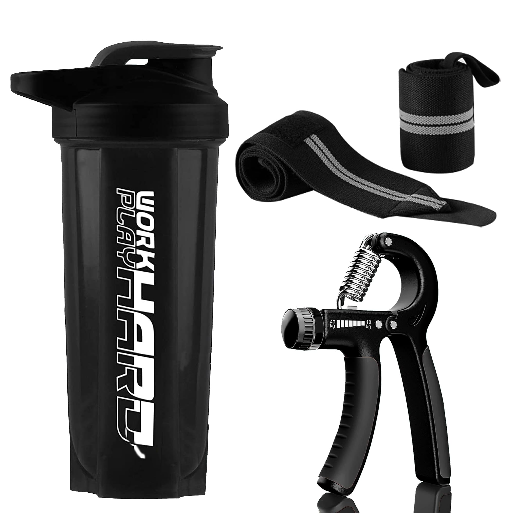 2025 Pack of 3 Gym Shaker Bottle 700 ml with Gym Wrist Band for with Thumb Loop Straps Accessories for Men Hand Gripper Fitness & Sports Wrist Hand Support For Gym (Black)-image-30