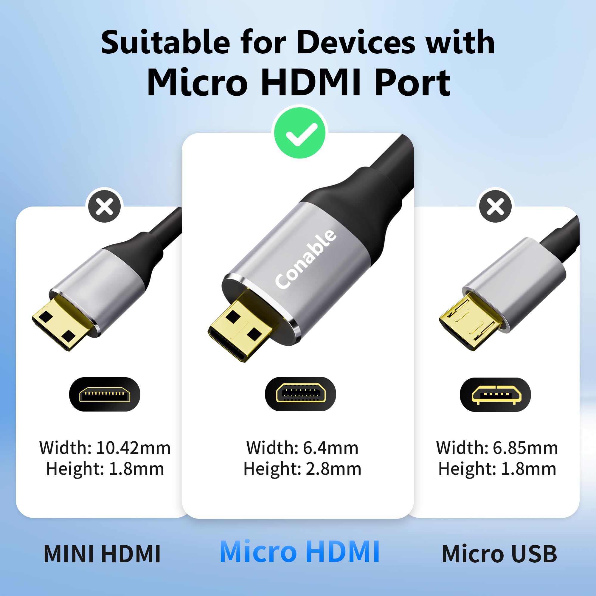 Cavo da micro HDMI a HDMI 2,4 m, cavo ad alta velocità Full HDMI a Micro HDMI, supporta 4K a 60Hz HDR ARC, compatibile con GoPro Hero, fotocamera sportiva, Raspberry Pi 4, fotocamera Sony, Nikon, Yoga