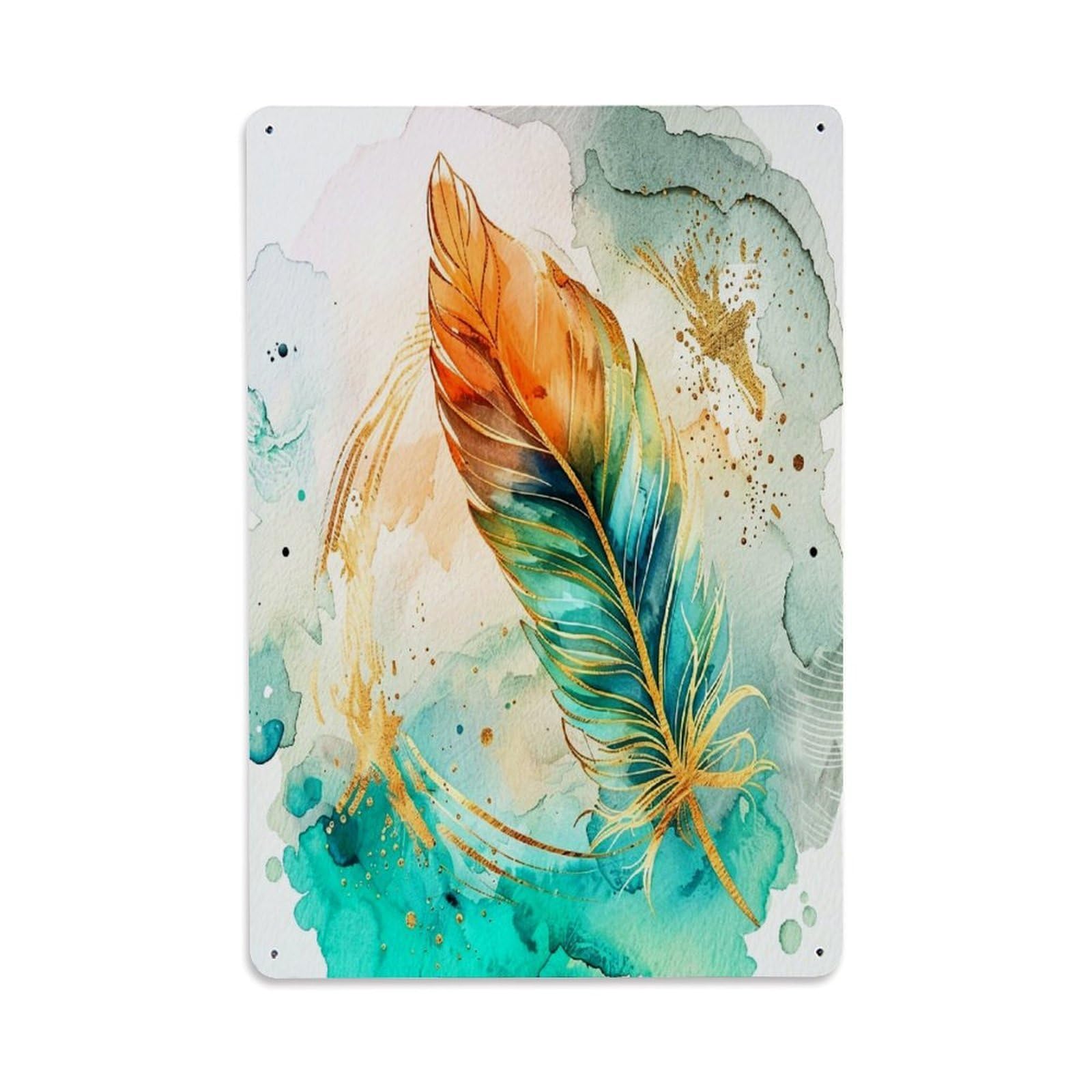 Jdfenggu Vintage Feather Watercolor Abstract Art Design Retro Metal Tin Sign, Decor Art Poster For Bar, Home, Man Cave, Kitchen, Laundry Room Gift 8X12inch