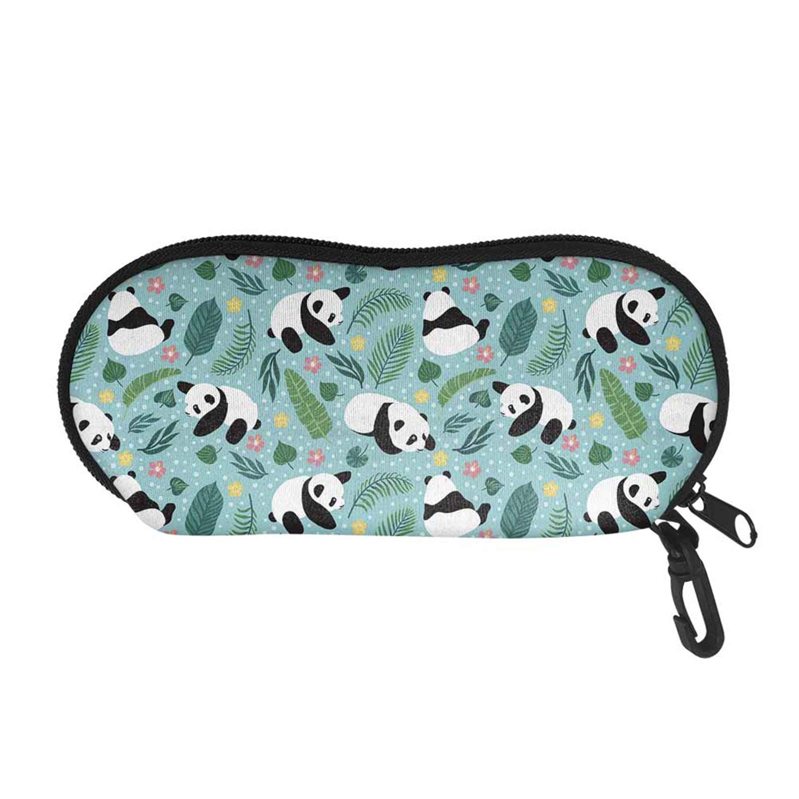 SEANATIVE Sunglasses Eyeglasses Zipper Hard Case Green Panda Protective Box with Carabiner Hook for Women Girls