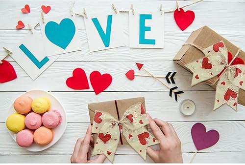 Miniatura 9 de Cinta para el día de San Valentín con alambre, cintas de tela de corazón de amor rojo, envoltura de regalos, manualidades, corona, lazo, boda,