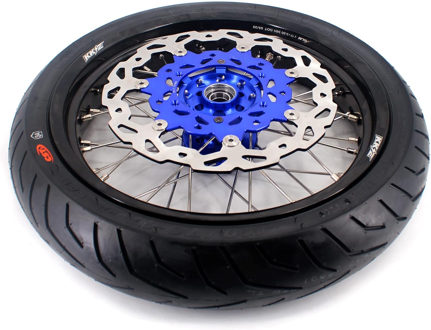 KKE 3.5 * 17 & 4.25 * 17'' Supermoto Dirt Bike Stunt Wheels Rims Tire Set Compatible with YAMAHA YZ250F/450F 2003-2026 YZ125/250 1999-2026 Blue Hub