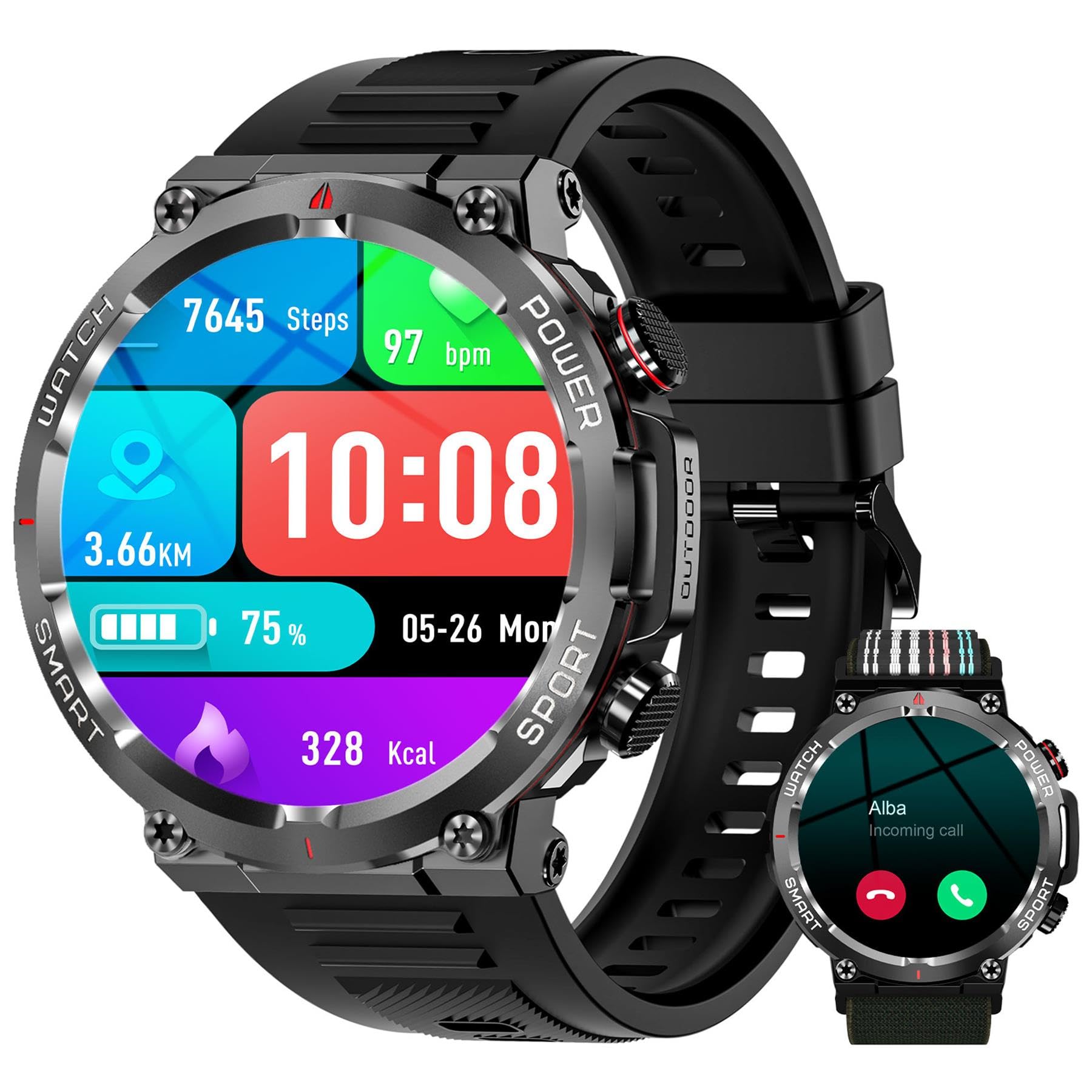 IOWODO Montre Connectée Homme avec Appel Bluetooth, Montre Appel, Écran 1.39" TFT, Moniteur Cardiofréquence/SPO2, Analyse Sommeil, 100 Modes de Sport,pour Android/iOS (Noir)