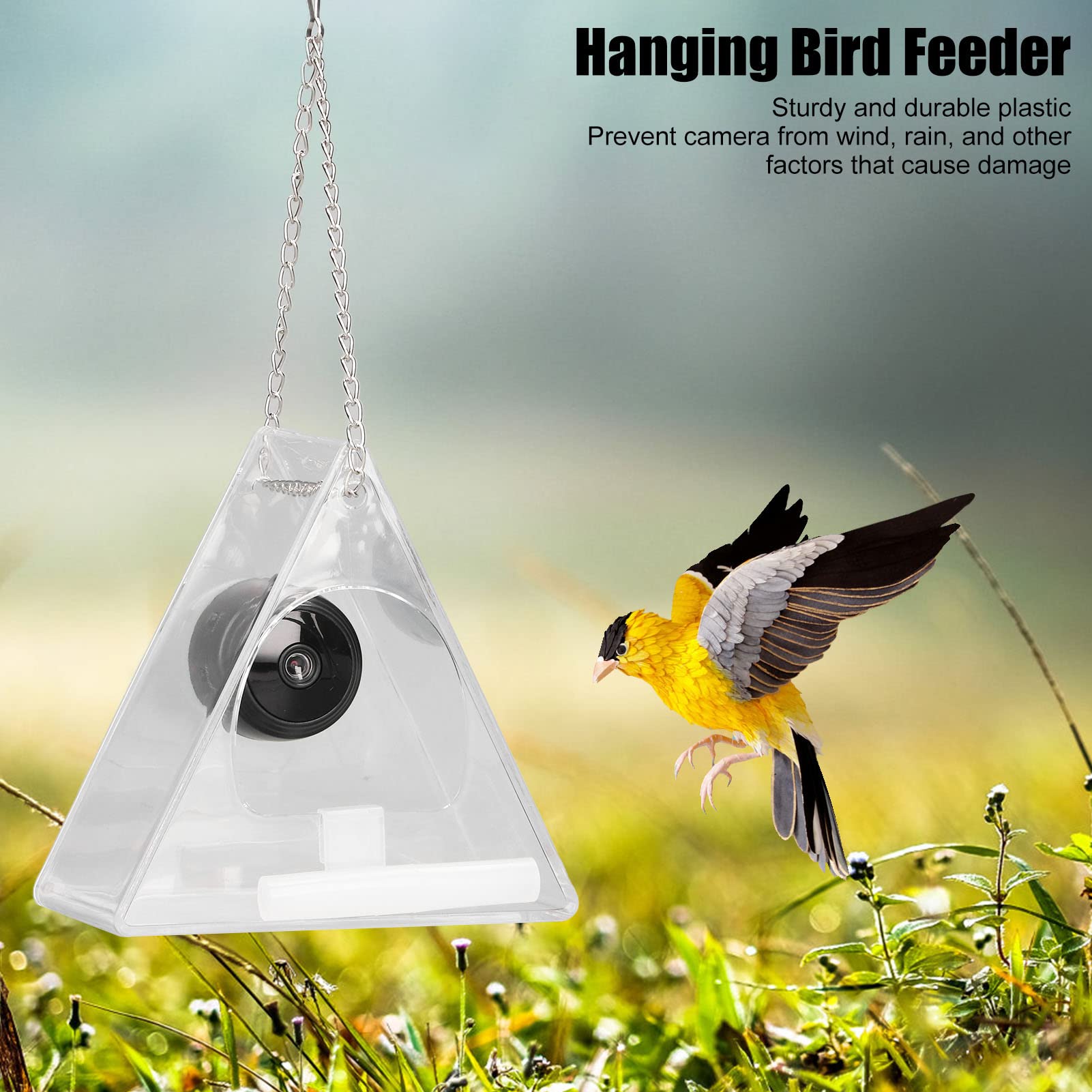 Comedero Inteligente para pájaros con cámara, comederos Colgantes para pájaros con monitoreo en Tiempo Real, comederos para pájaros para jardín al Aire Libre, Regalo para Amantes de Las Aves(triang