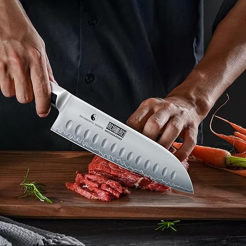 Miniatura 7 de HOSHANHO Cuchillo Santoku de 7 pulgadas, cuchillo de chef profesional japonés de acero de alto carbono, cuchillo de cocina afilado con mango