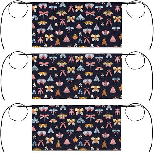 Miniatura 1 de Delantal corto de 3 bolsillos para la cintura, paquete de 3, diseño de mariposa, colorido, para hombres y mujeres, cocina, restaurante, cafetería