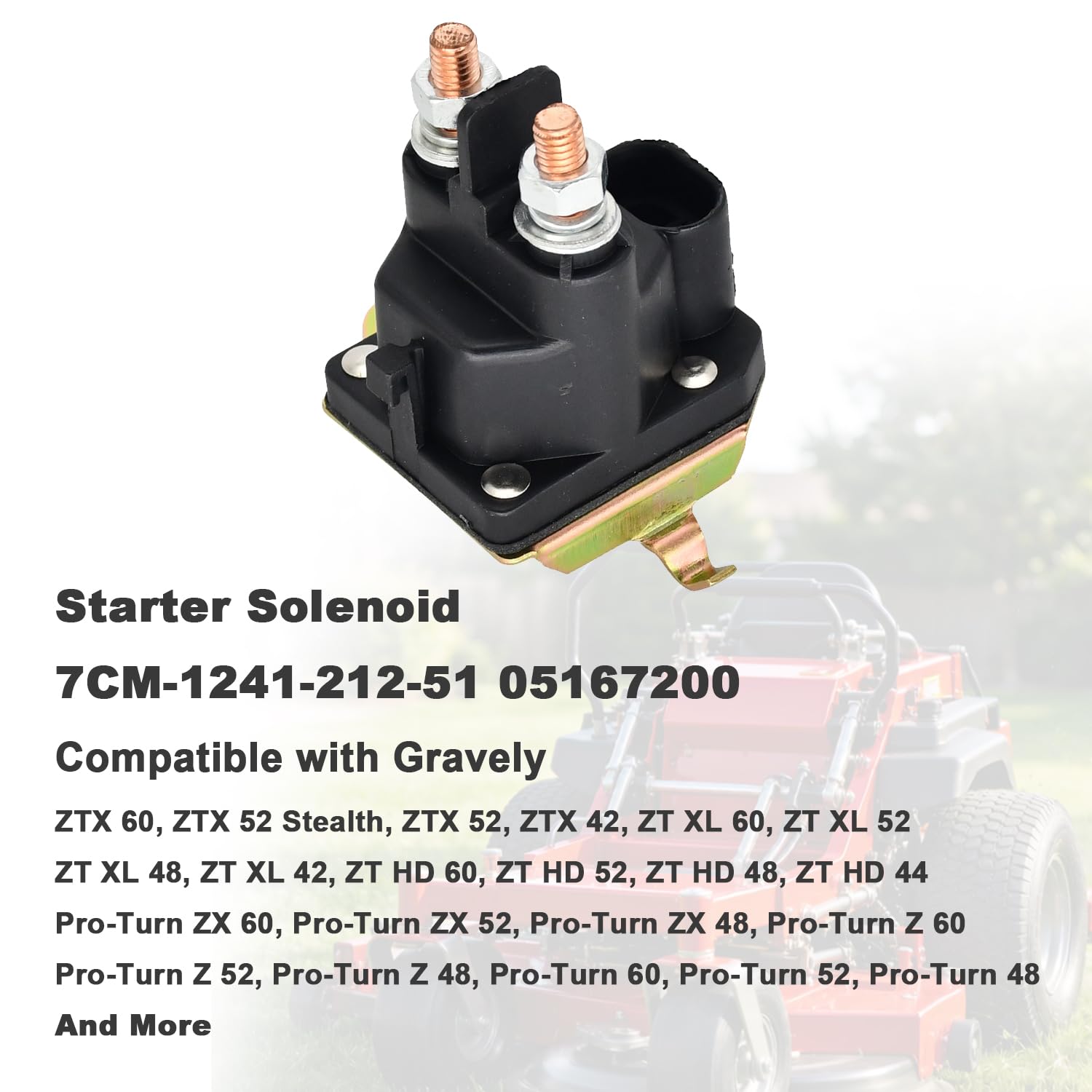 7CM-1241-212-51 Relé solenoide de arranque 12 V 2 terminales, relé de solenoides para cortacésped sustituye a 7CM124121251 05167200 1118161105 M008904-000 M008904000 compatible con Trombetta