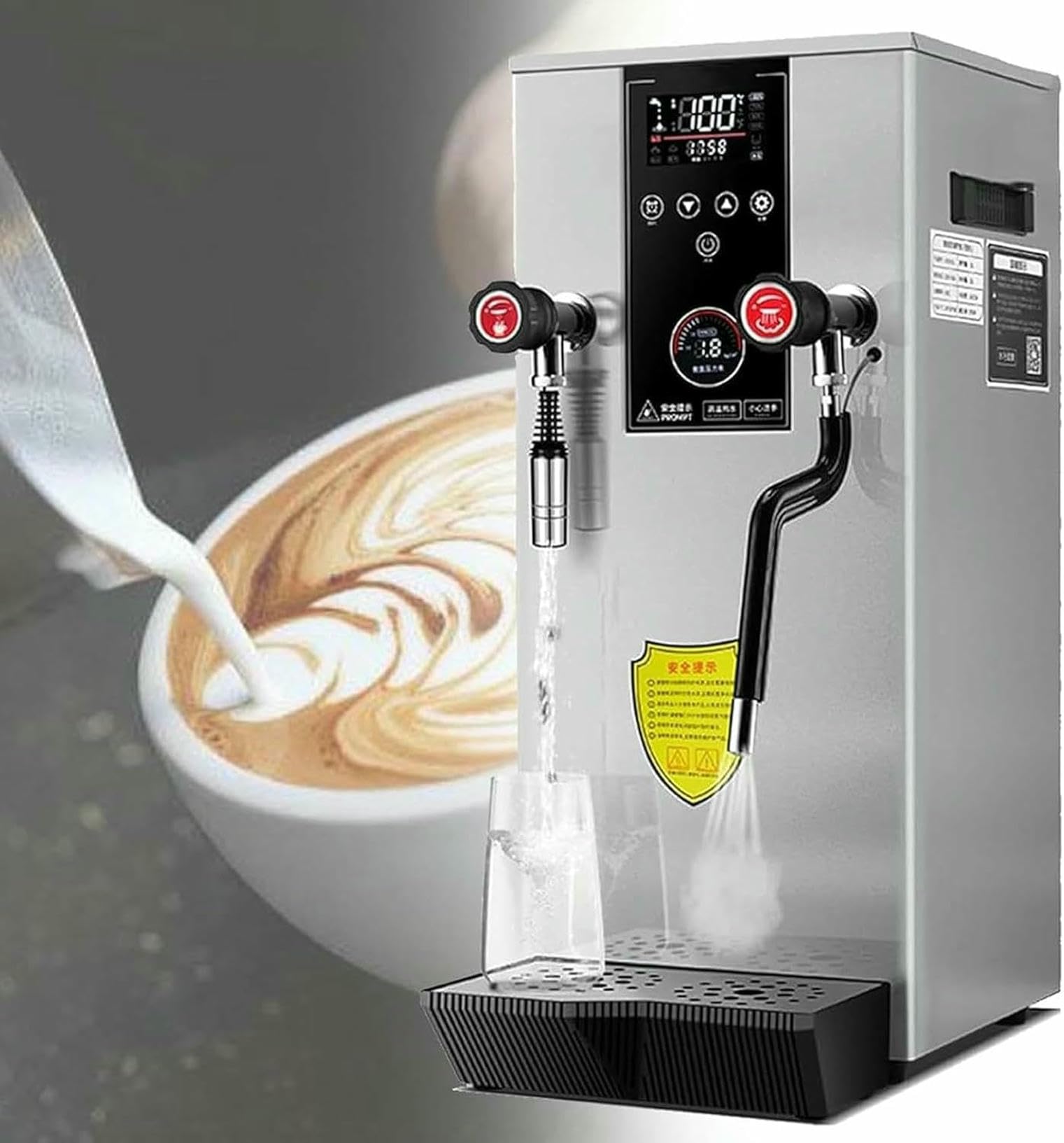 Commercial 2-Wand Boiling Water Machine, 12L Electric Steam Milk Frothing Machine, with LED Display, for Espresso Tea