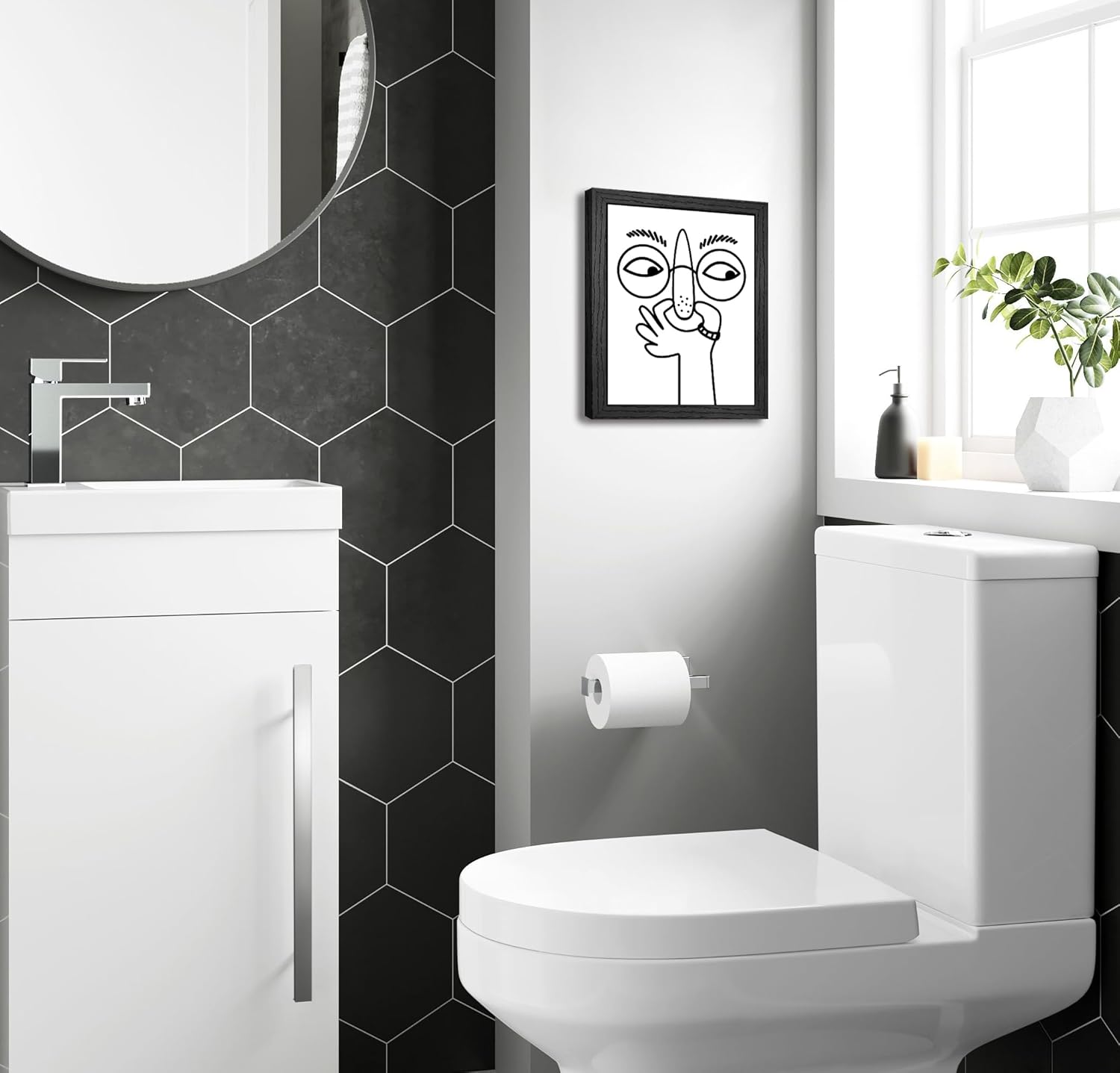 Funny Bathroom Wall Art Decor - Black and White Bad Smell Humorous Canvas Art Funny Guest Toilet Pictures Print Painting Framed Artwork Modern Minimalistic Bathroom Signs 8x10 Inch - Image 7