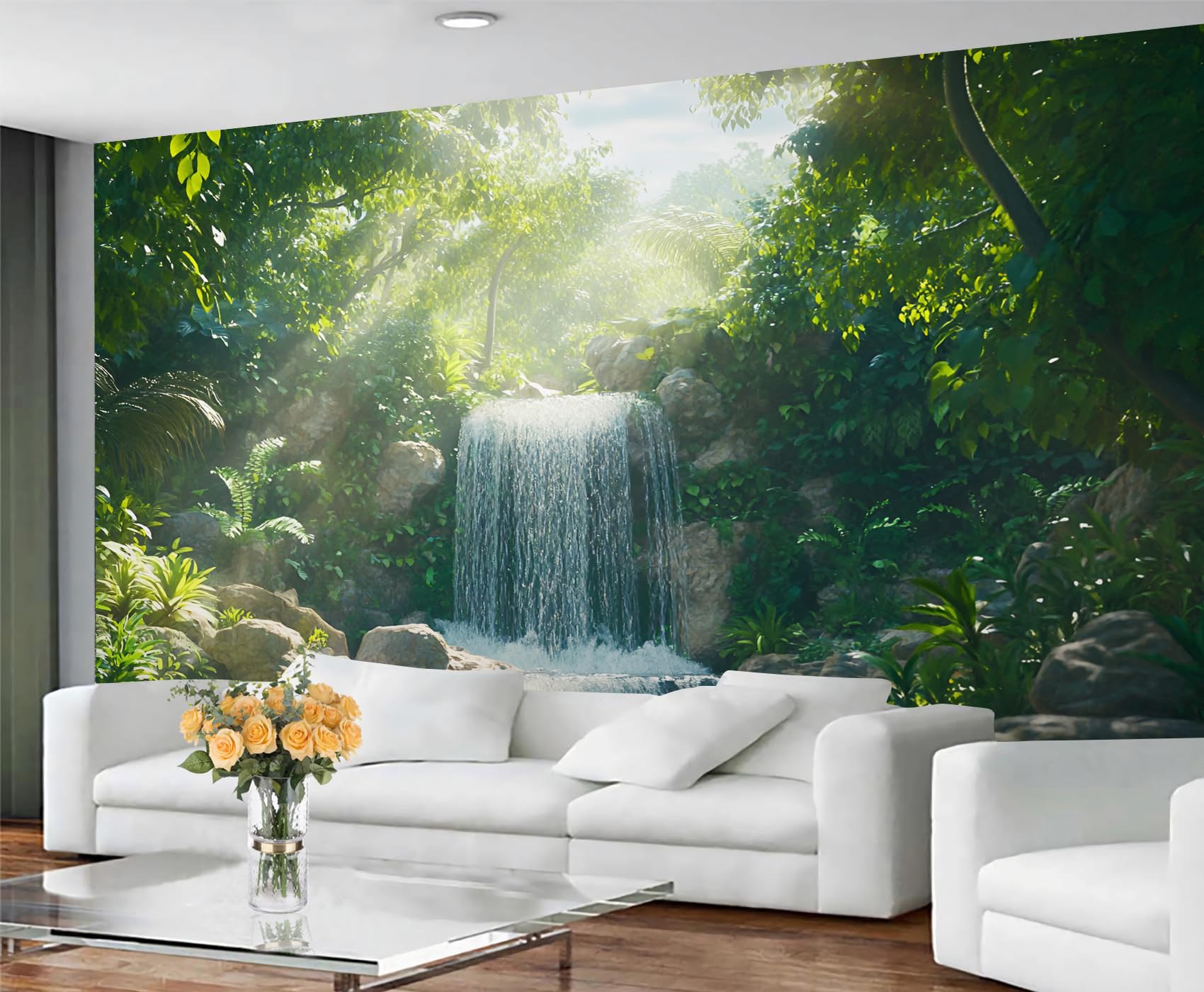 GIVLWF Landscape Wallpaper, Waterfall Forest Bedroom Wallpaper, Nature Theme Wall Paper for Living Room, Not Self Adhesive Wild Scene Wall Mural, Mountain Large Mural & Room Decor โ image 1