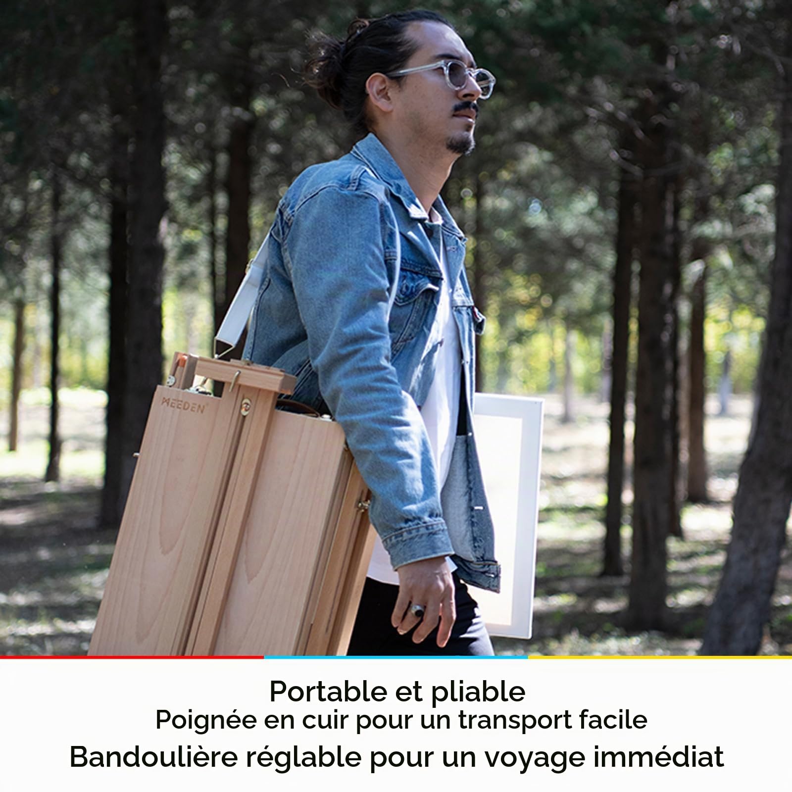 Meeden Chevalet de style français pliable en bois de hêtre avec tiroir et palette pour les professionnels, artistes et amateurs de peinture sur toile jusqu'à 86,4 cm