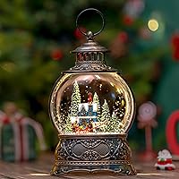 Vista 1 de Globos de Nieve de Navidad, Farol de Agua de Navidad con Carruaje e Iglesia Azul, Música y Temporizador de 6 Horas, Faroles Iluminados con Cable