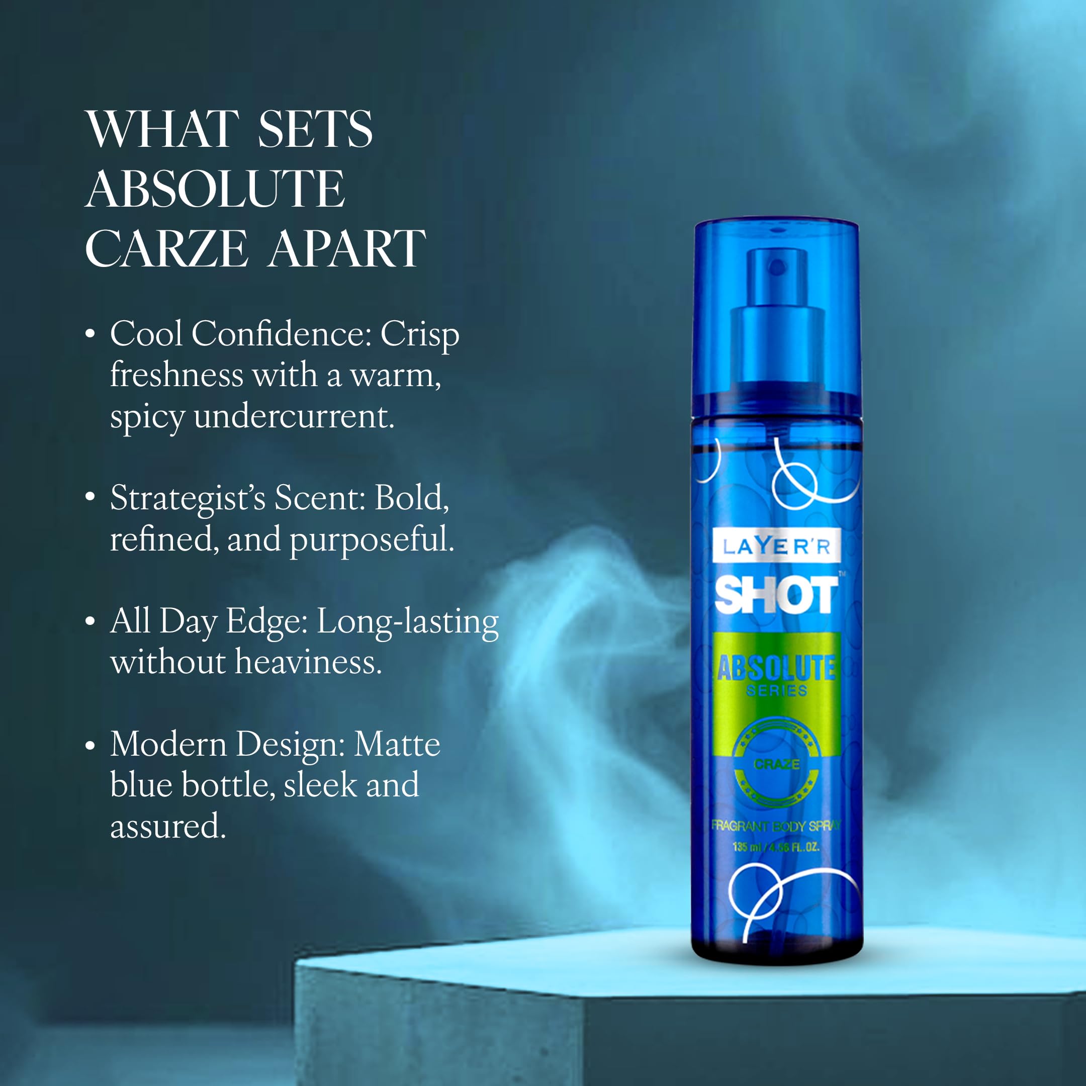 Layer'r SHOT Absolute Craze Deodorant Body Spray for Men 135ml 1
