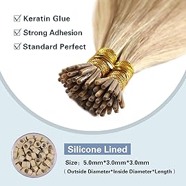 Sunya I Tip Hair Extensions Human Hair 20 Inch Ash Blonde Highlighted Bleach Blonde I Tip Human Hair Extensions P18/613 50g/50S