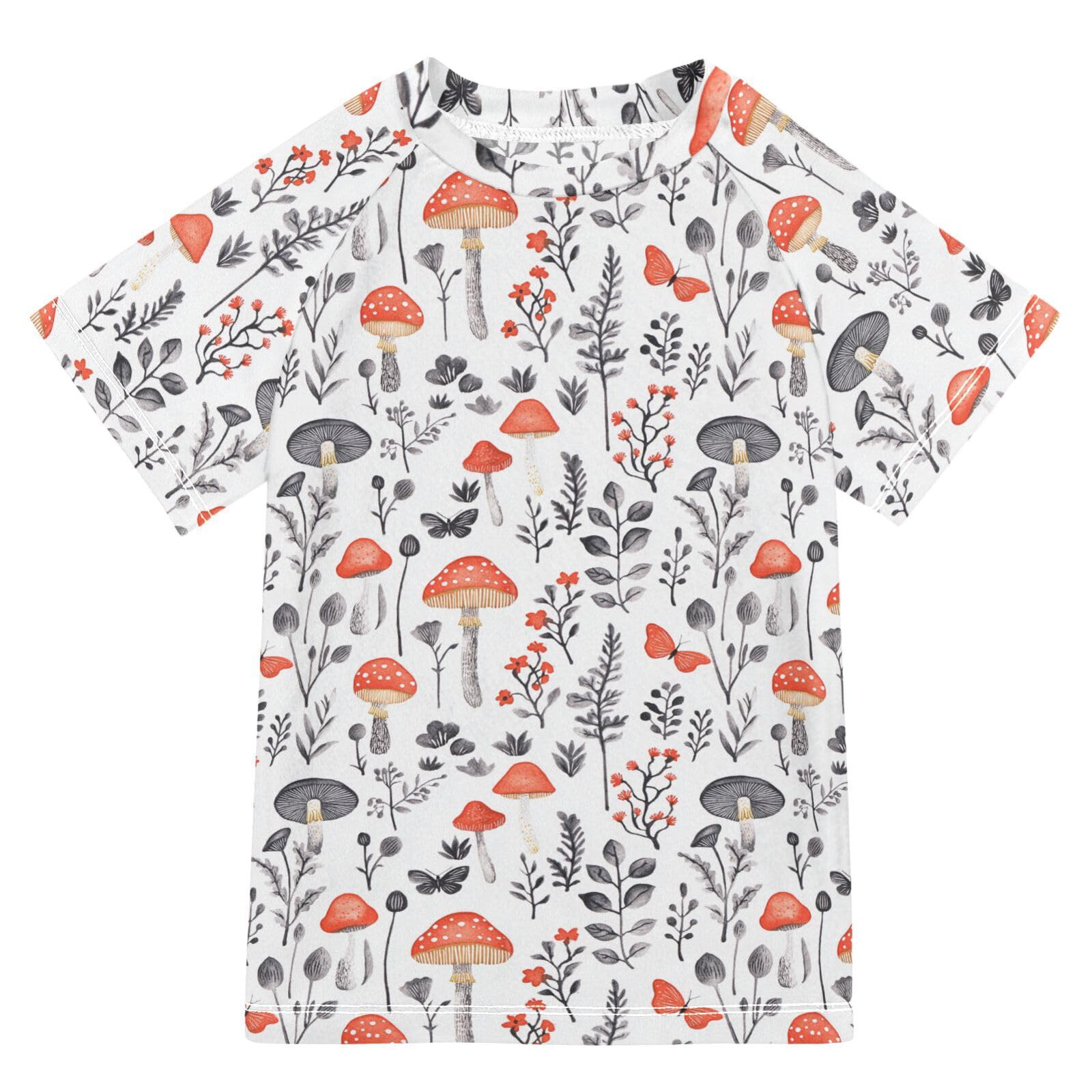 Bathing Suit Girls Short Sleeve Swimsuits for Kid Girls 7T Red Mushrooms Polyporus Umbellatus