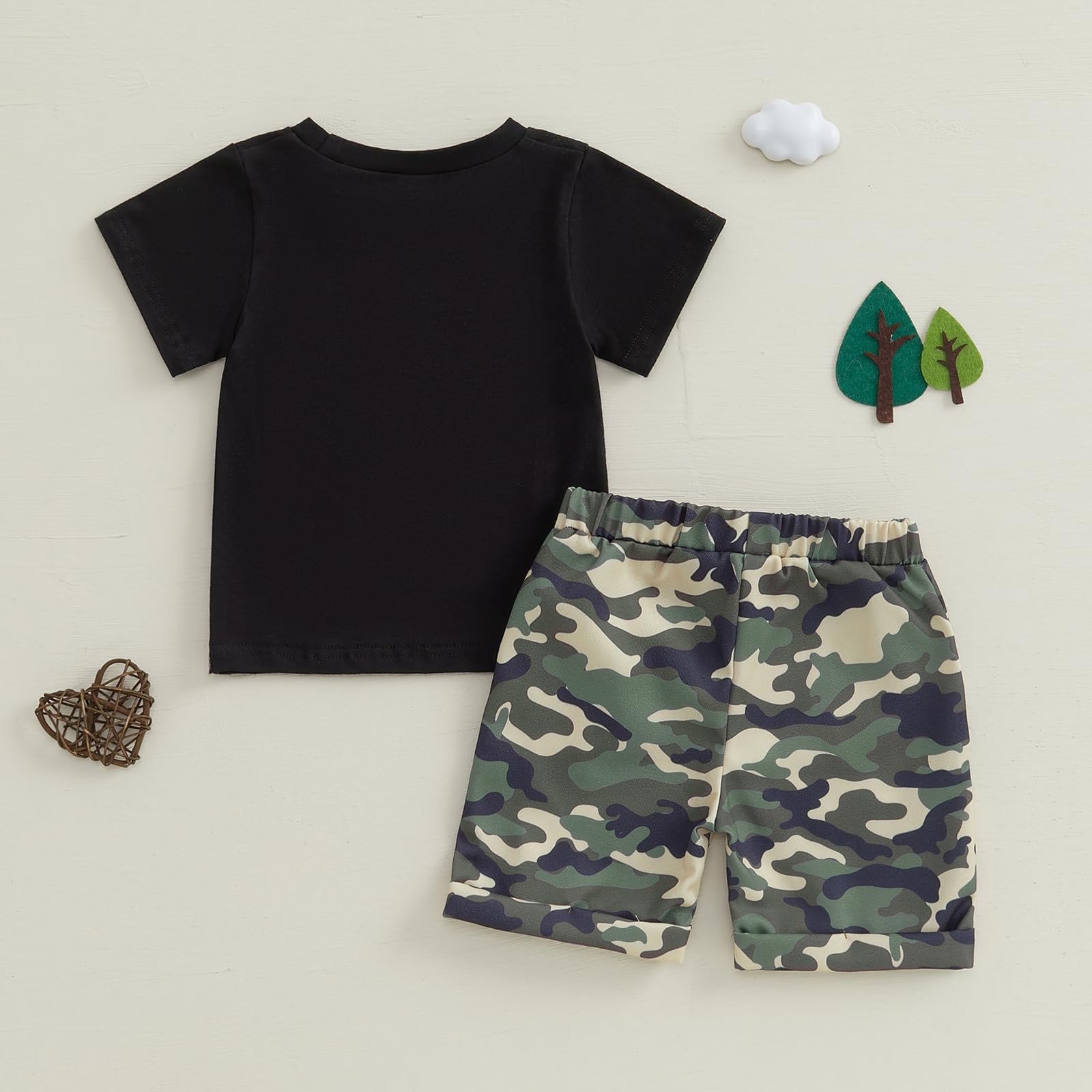 Conjunto de ropa de verano para niños pequeños, 1T, 2T, 3T, 4T, 5T, estampado de letras, camisetas de manga corta, pantalones cortos de camuflaje