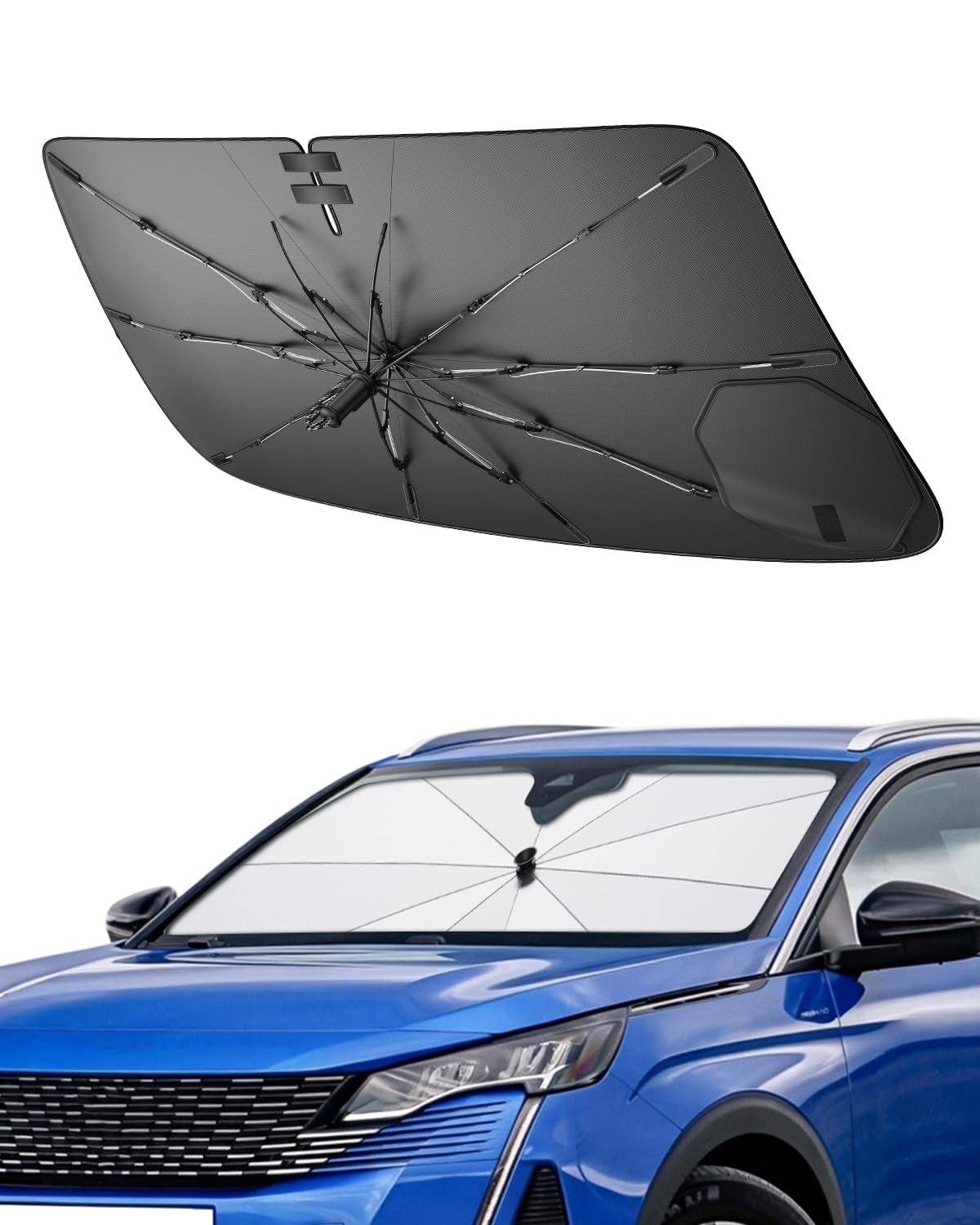 SHAOHAO Pare-Soleil Parapluie pour Peugeot 3008/5008 2016-2024 avec Poignée à Cordon en Nylon Souple, Protection d'Écran Anti-Rayures, Isolation Thermique UV Parasol de Voiture Pliable Accessoires