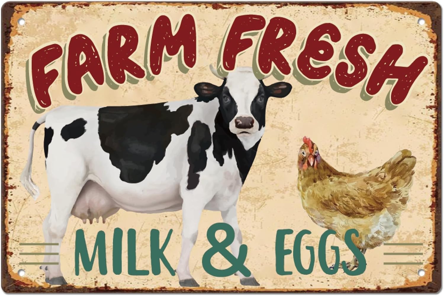 SMAZDFXX Farm Fresh Tin Sign Cow Chicken Vintage Metal Signs Funny Wall Art Painting Iron Decor for Dining Room Farmhouse Kitchen Pantry Outdoor Wooden Fence Decoration 12"x16"