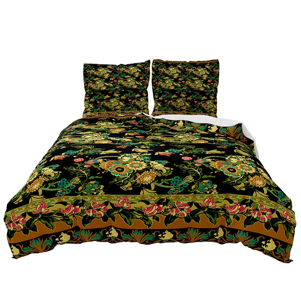 Parure de lit 220x240 ethnique imprimé 3D avec housse couette fleurs