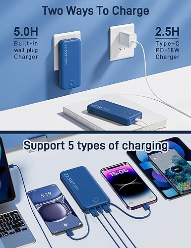 Miniatura 5 de Cargador Portátil de Carga Súper Rápida de 22.5W con Enchufe de Pared, Banco de Energía USB-C de 12000mAh con 2 Cables Integrados, Cargador de