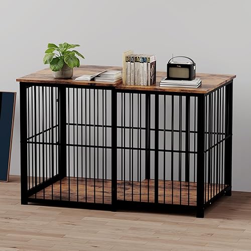 Miniatura 6 de Mueble de jaula grande para perros grandes, muebles retráctiles para perreras, perrera grande de madera para interiores, muebles de jaula para