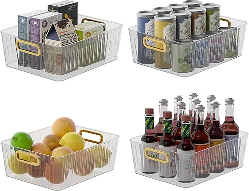 Miniatura 7 de Vababa Paquete de 4 cubos organizadores de despensa de plástico transparente, contenedores de almacenamiento transparentes para organización de