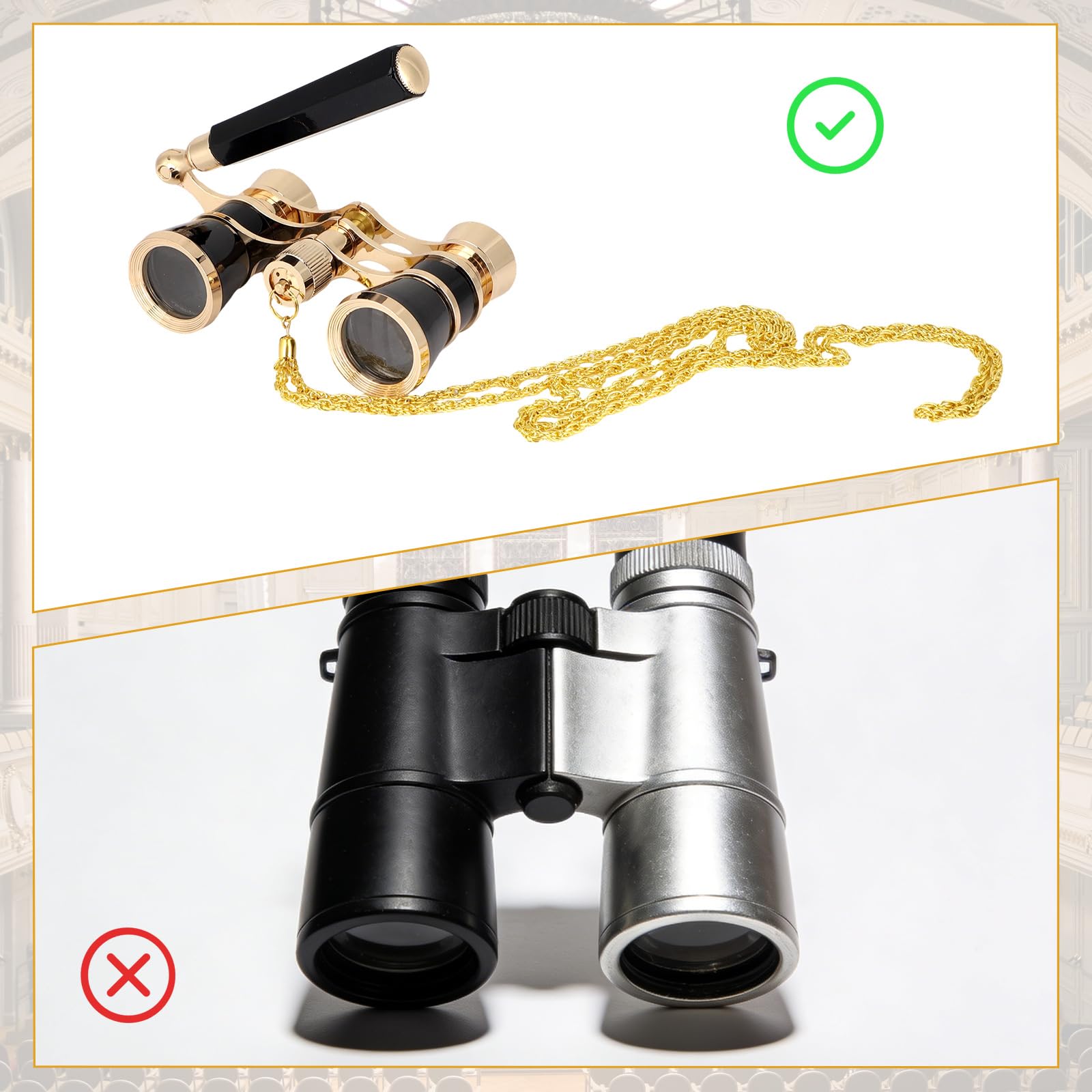 Binocolo Opera 3X25, Mini Binocolo Teatro Compatto con Manico Regolabile e Catena Occhiali da Teatro Vintage Portatile per Donne Adulti Bambini Concerti Cinema Eventi Musicali