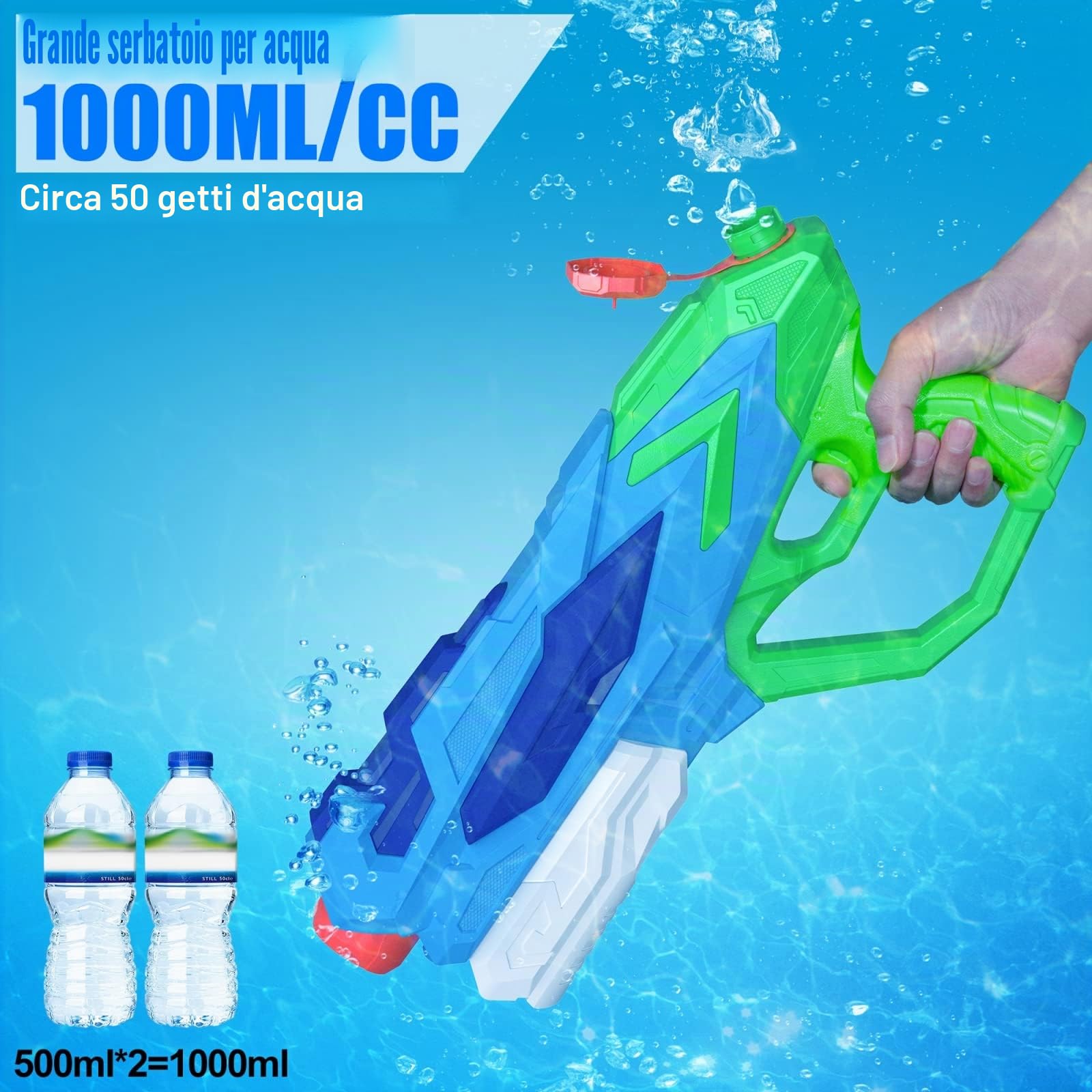 Pistola ad Acqua Potente per Bambini e Adulti, 4 PCS Fucile Acqua Giocattoli Super Potente 8-10m Tiro Lunga Gittata Water Soaker Gun con 1000 ml Serbatoio per Divertente Gioco Estivo