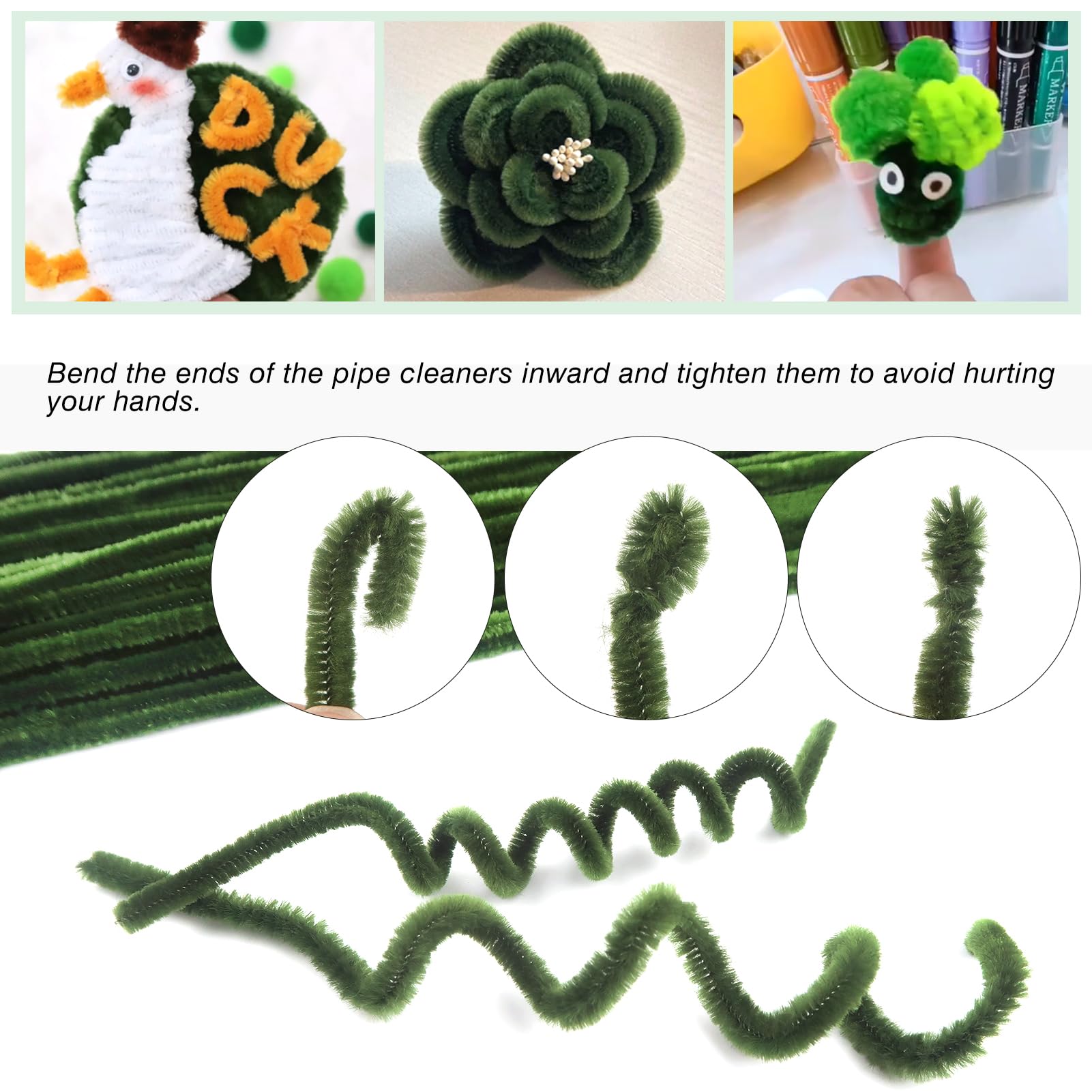 TOAOB 100pcs Moss Green Pipe Cleaners for Craft 30cm Long Chenille Stem 6mm Thick Fuzzy Sticks Craft Supplies for DIY Flowers Projects Home Decorations - Image 3