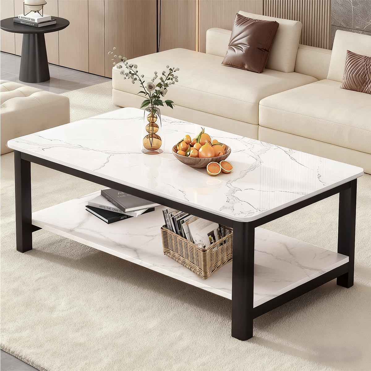 高級家具タイヤ付デザインコーヒーテーブル(ホワイト) 高級家具タイヤ付デザインコーヒーテーブル(ホワイト)