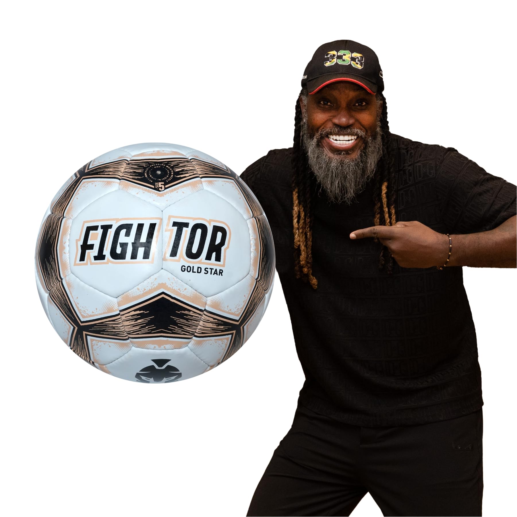 fightor Gold Star Football | 32-Panel Hand-Stitched Waterproof Design | Multi-Colour Rubber | Size 05 | Lightweight, Durable, Superior Control | Ideal for All Weather Conditions and Playing Surfaces