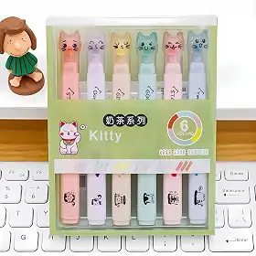 Conjuntos de Marca-Textos Pata de Gato Em Tons Pastel, Ponta Suave e Delicada Para Anotações Em Diário, Aulas, Livros e Bíblia. Marcadores de Texto Ideal Presente Para Crianças (6 und - Kitty)