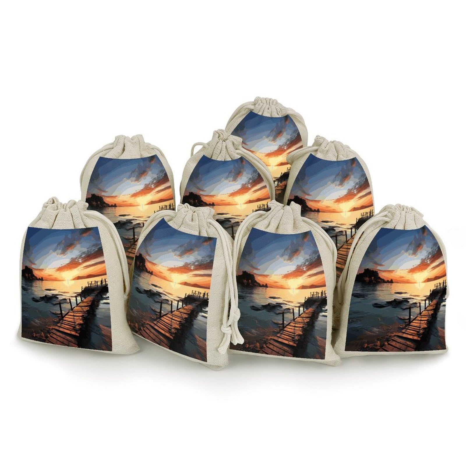 Adfgyerh Style Seascape Sunset Ocean Beach Bags With Drawstring Reusable,Jewelry Bags 4.9 X 6.7 Inch, Set Of 8,Gift Bags For Party Wedding Storage Home Supplies