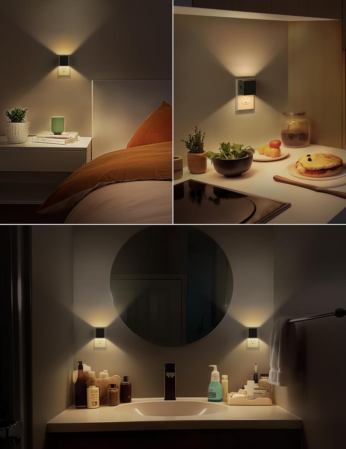 DORESshop LED Night Lights Plug into Wall [4 Pack], Plug in Nightlight, 3 Level Brightness Adjustable Night Light, Dusk to Dawn Sensor, Nightlights for Adults, Bedroom, Bathroom, Hallway, 3001K