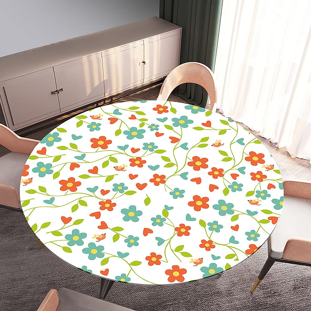 FANSU Nappe De Table Ronde En Polyester Imperméable, 3D Jardin Motif Protège Anti-Taches Table Elastiqué Pour La Maison Table Cuisine Salle À Manger